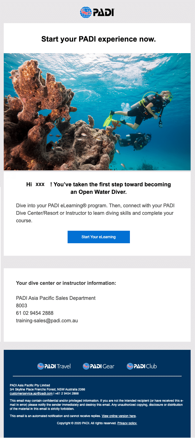 elearning-welcome-email PADI eLearning Email